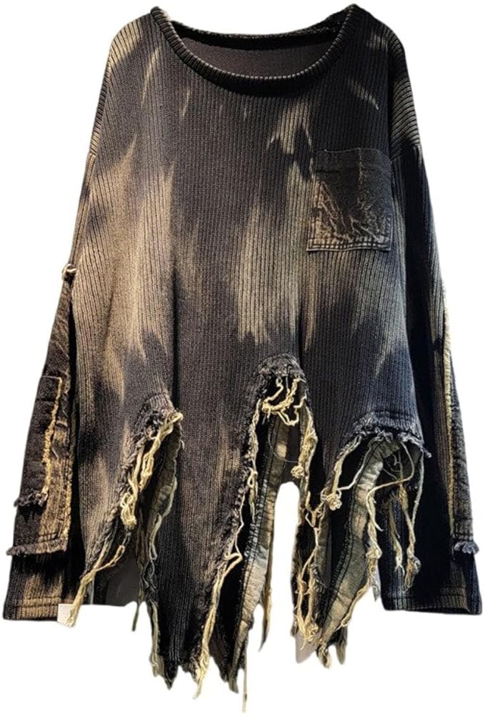 Tie-Dye Patchwork Sweater with Distressed Hem-Katze Boutique