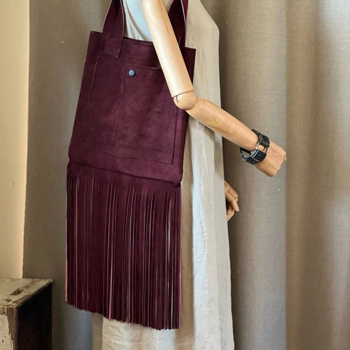 Handmade Chic & Boho Suede Fringe Tote Bag -Katze Boutique