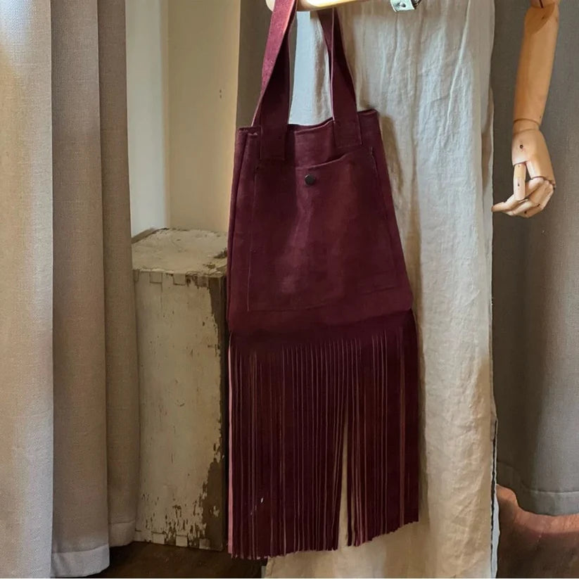 Handmade Chic & Boho Suede Fringe Tote Bag -Katze Boutique