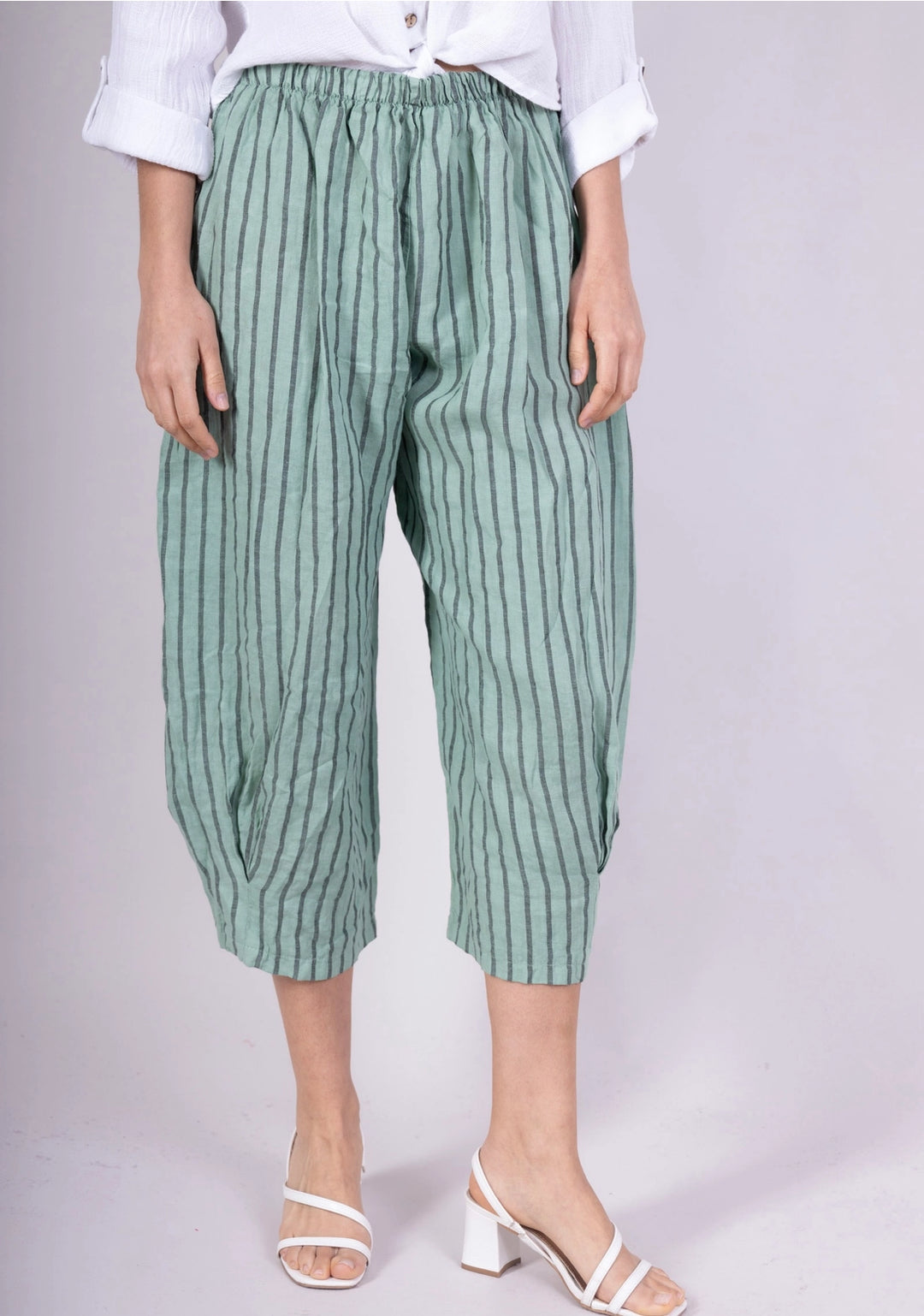 Made In Italy Stripe Linen Capri-Katze Boutique