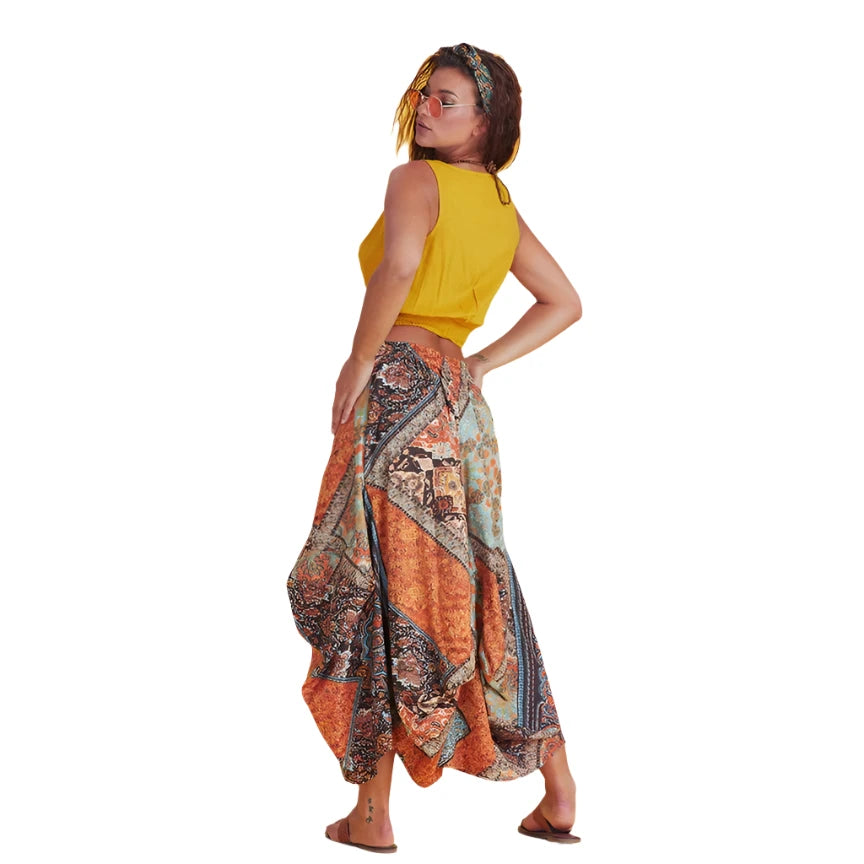 Gypsy Style Elastic Waist Oversize Pockets Skirt -Katze Boutique