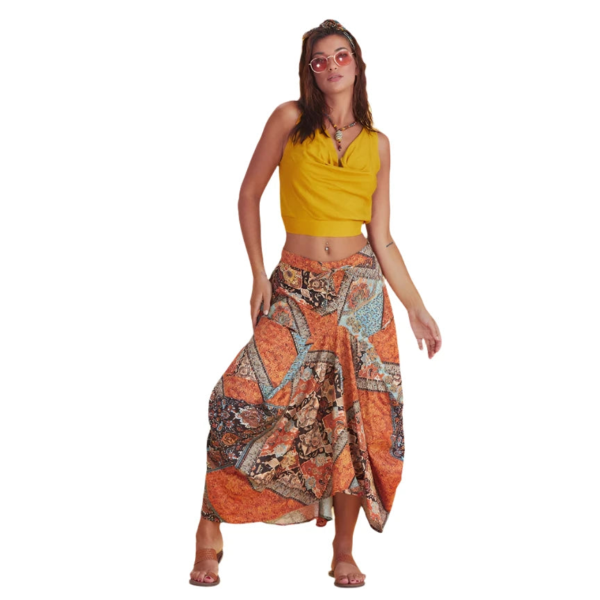 Gypsy Style Elastic Waist Oversize Pockets Skirt -Katze Boutique