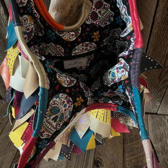 Handmade Leather Multicolor Fringe Boho Bag-Katze Boutique