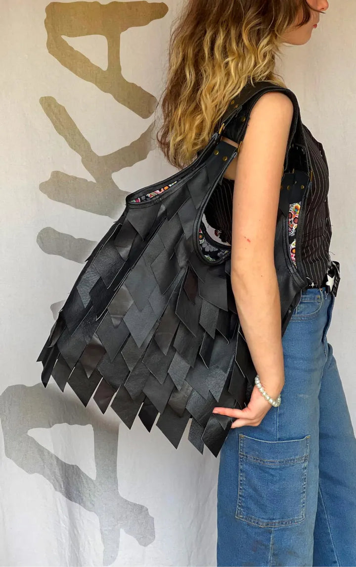 Handmade Black Leather Bag-Katze Boutique