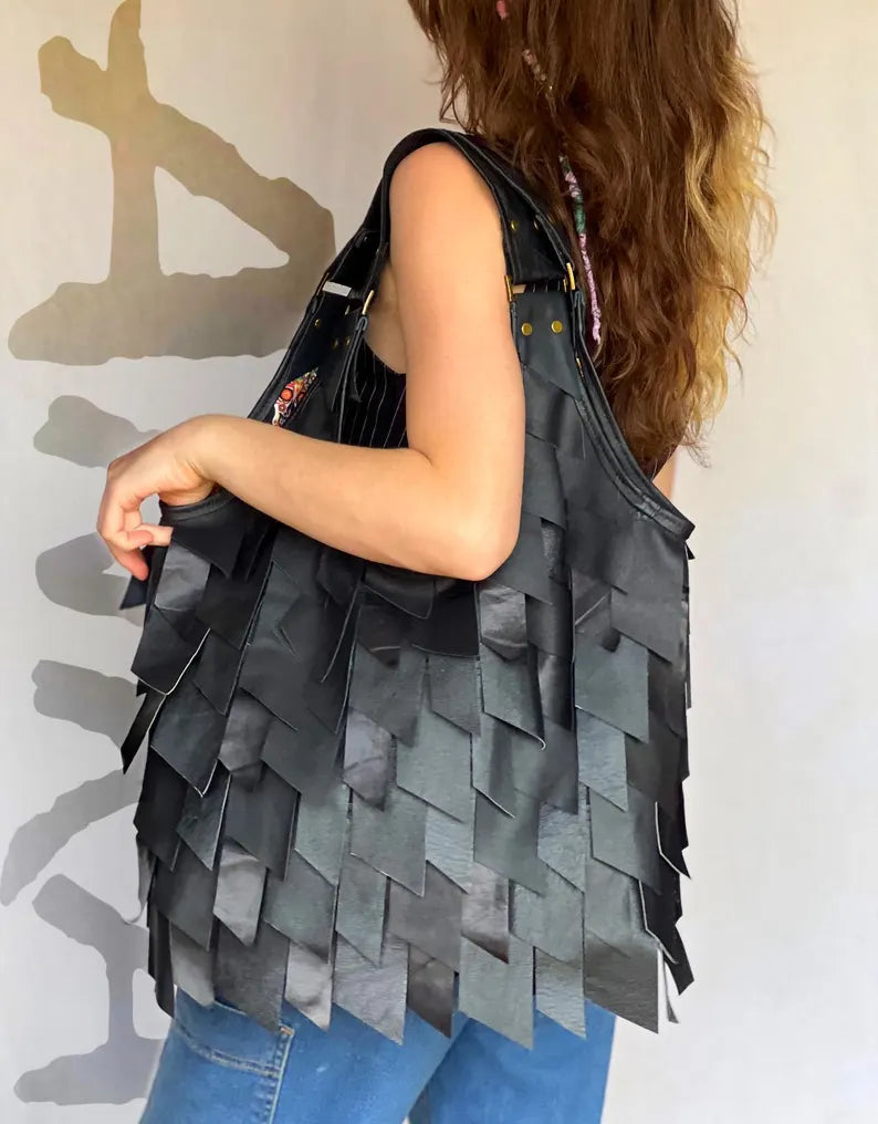 Handmade Black Leather Bag-Katze Boutique