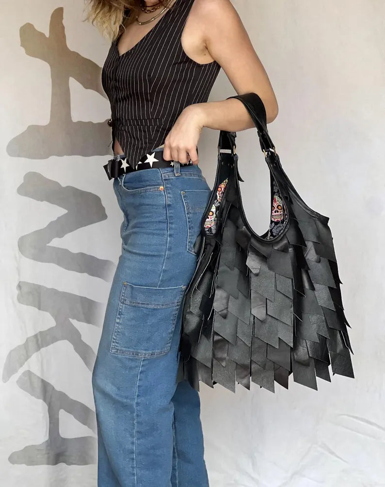 Handmade Black Leather Bag-Katze Boutique