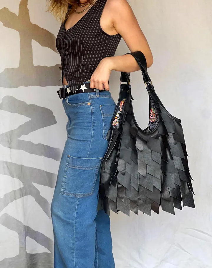 Handmade Black Leather Bag-Katze Boutique