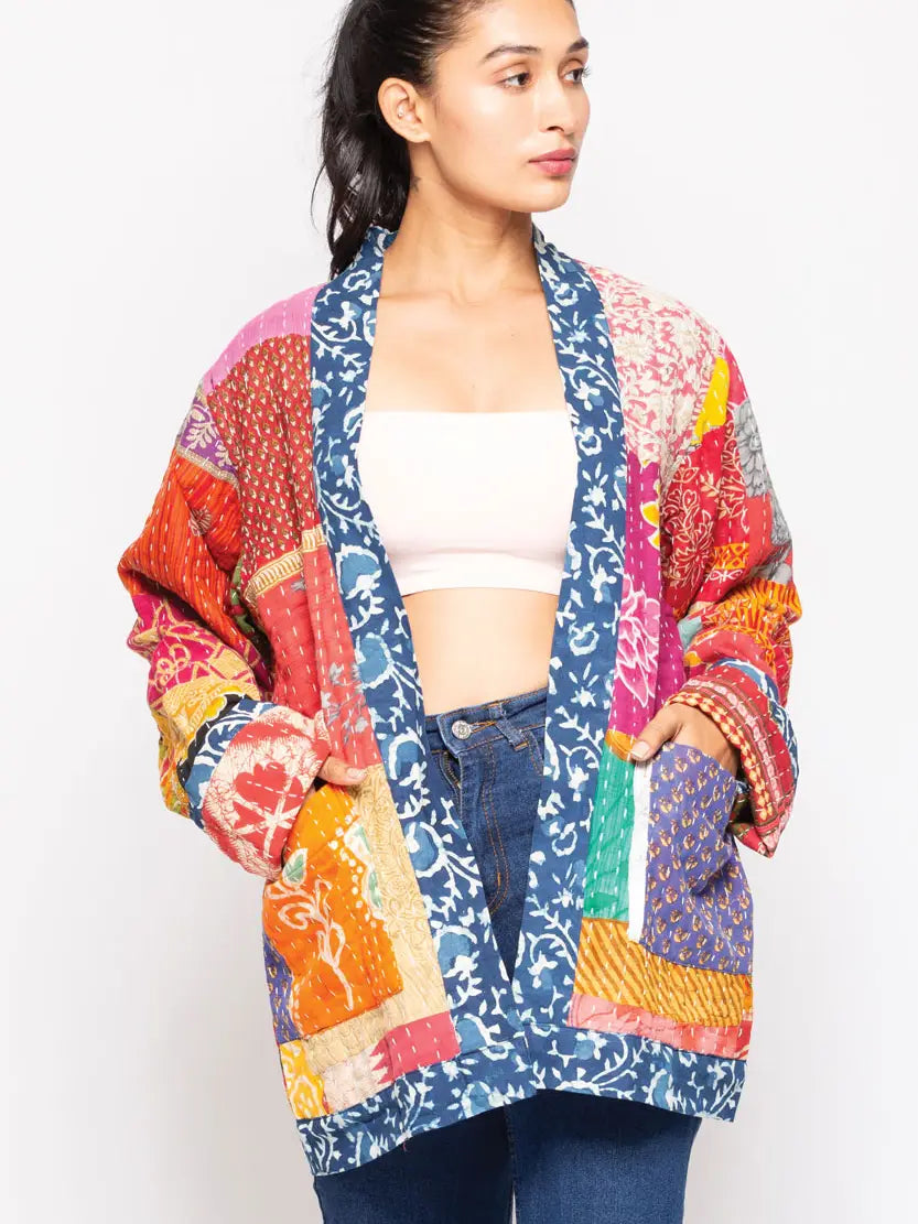 Reversible Cotton Kantha Kimono Jacket-Katze Boutique