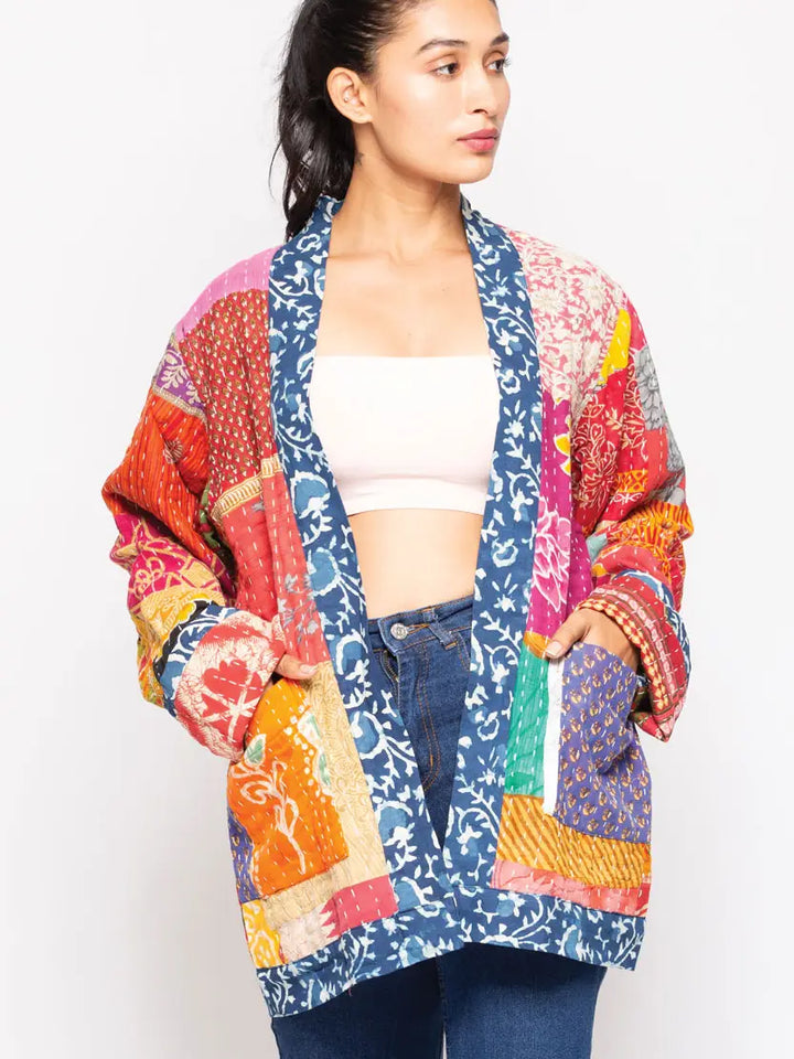 Reversible Cotton Kantha Kimono Jacket-Katze Boutique