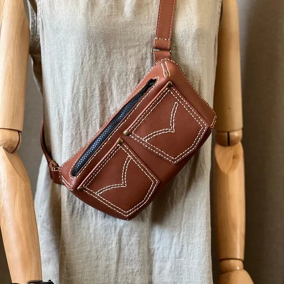 Handmade Leather Fanny Pack - Cinnamon Color-Katze Boutique