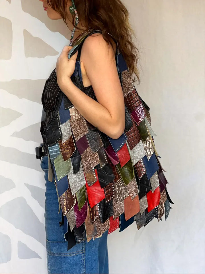 Leather Multicolor Boho Shoulder Bag-Katze Boutique