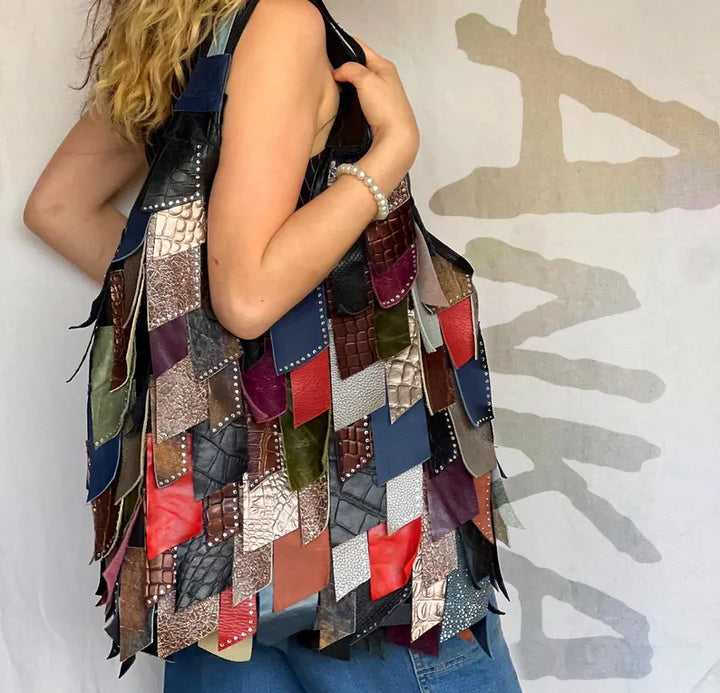 Leather Multicolor Boho Shoulder Bag-Katze Boutique
