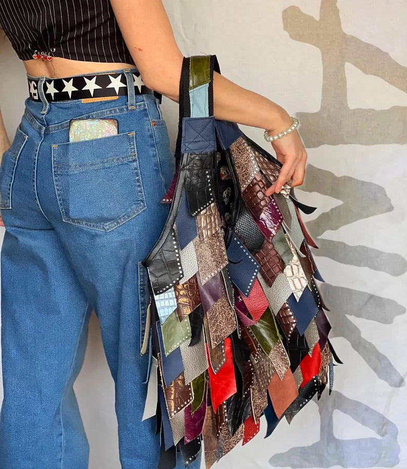 Leather Multicolor Boho Shoulder Bag-Katze Boutique