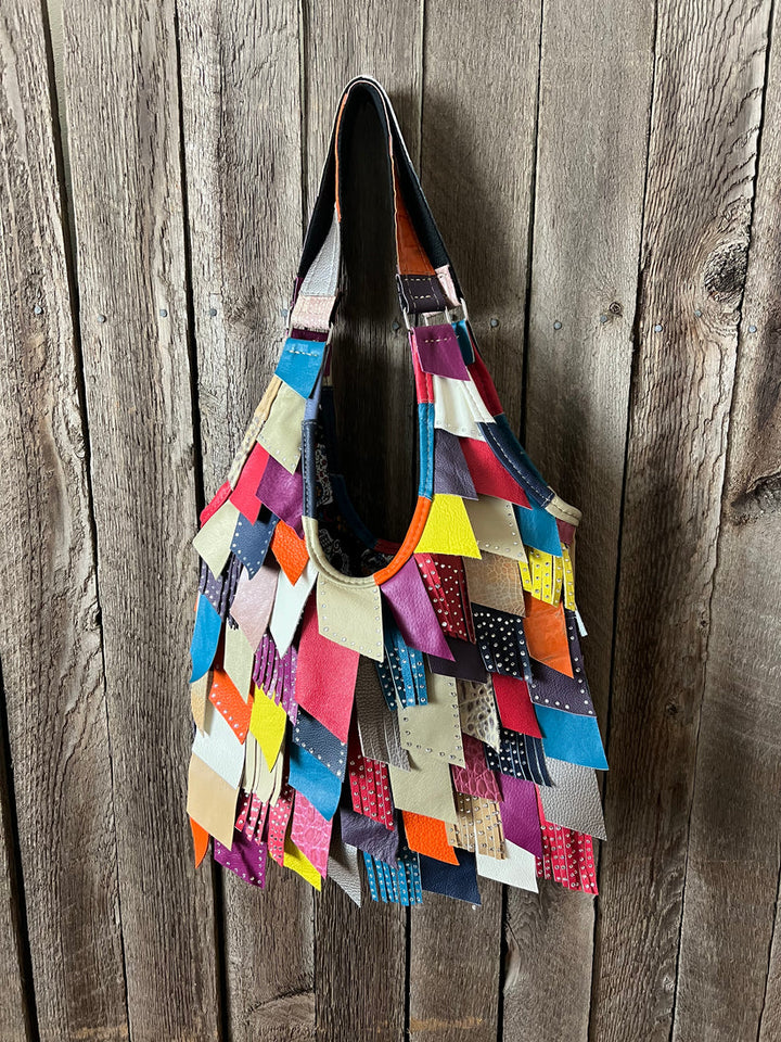 Handmade Leather Multicolor Fringe Boho Bag-Katze Boutique
