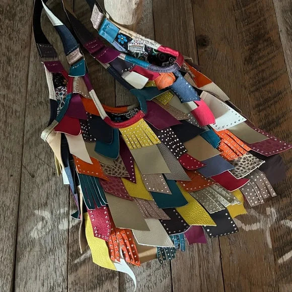 Handmade Leather Multicolor Fringe Boho Bag-Katze Boutique