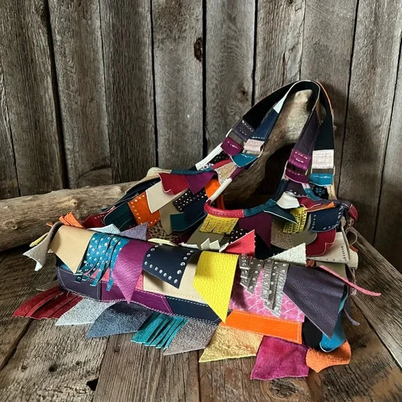 Handmade Leather Multicolor Fringe Boho Bag-Katze Boutique