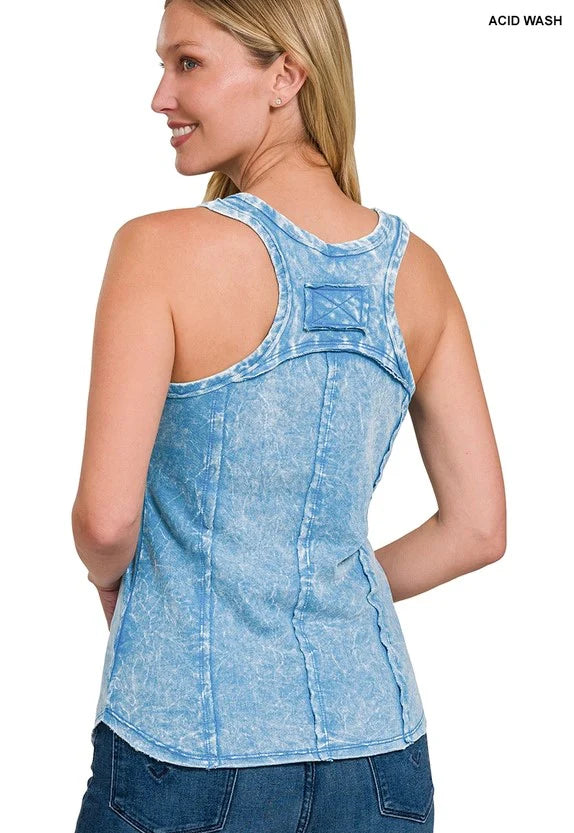 French Terry Raw Edge V-Neck Sleeveless Top-Katze Boutique