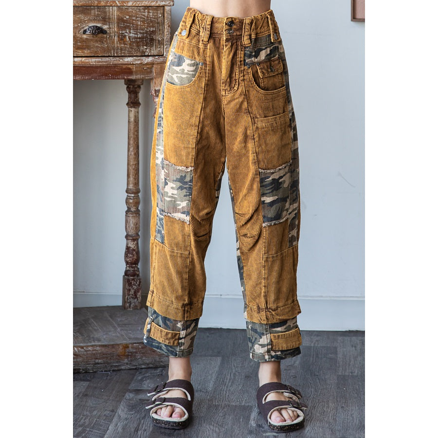 Oli And Hali Washed Camouflage Corduroy Pants-Katze Boutique