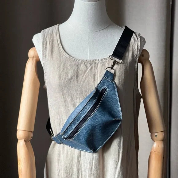 Handmade Blue Leather Fanny Pack-Katze Boutique