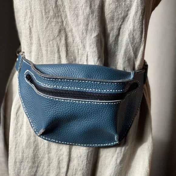 Handmade Blue Leather Fanny Pack-Katze Boutique