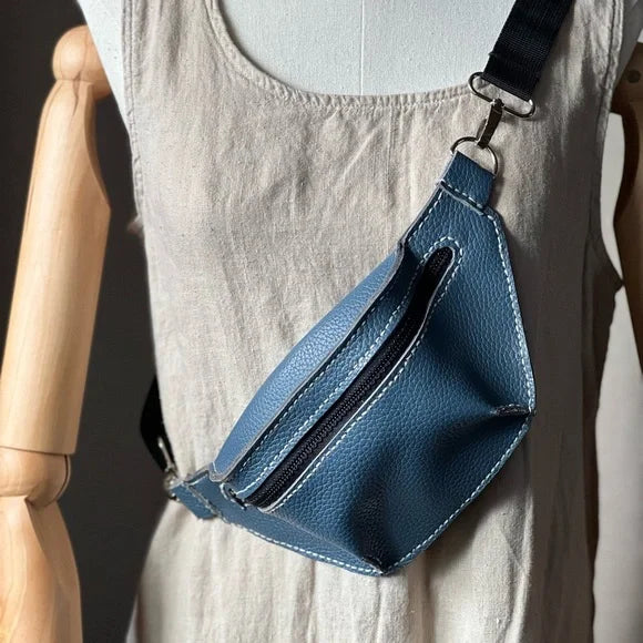 Handmade Blue Leather Fanny Pack-Katze Boutique
