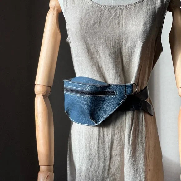 Handmade Blue Leather Fanny Pack-Katze Boutique