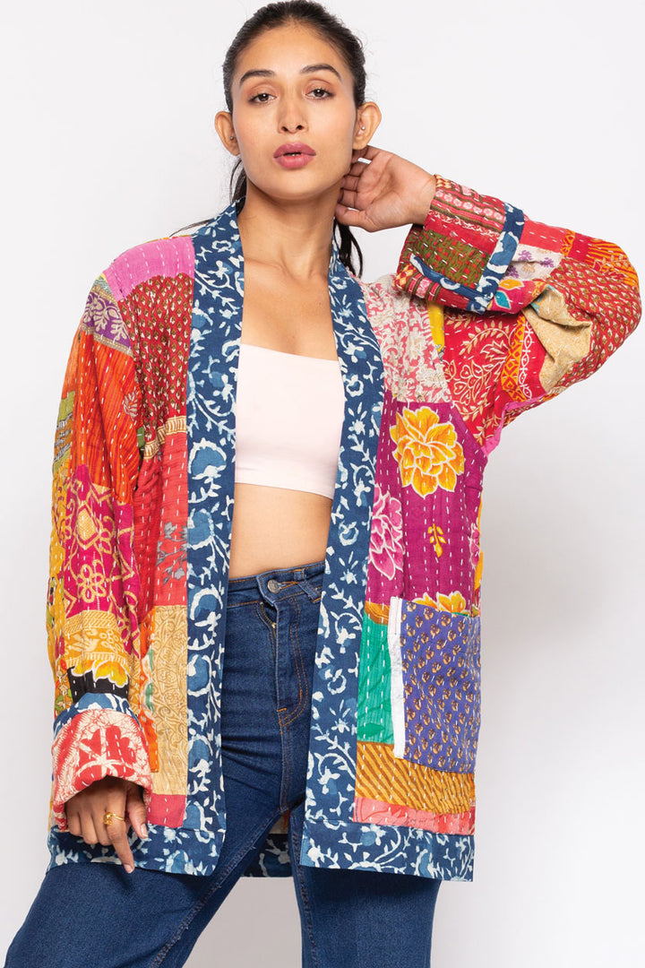 Reversible Cotton Kantha Kimono Jacket-Katze Boutique