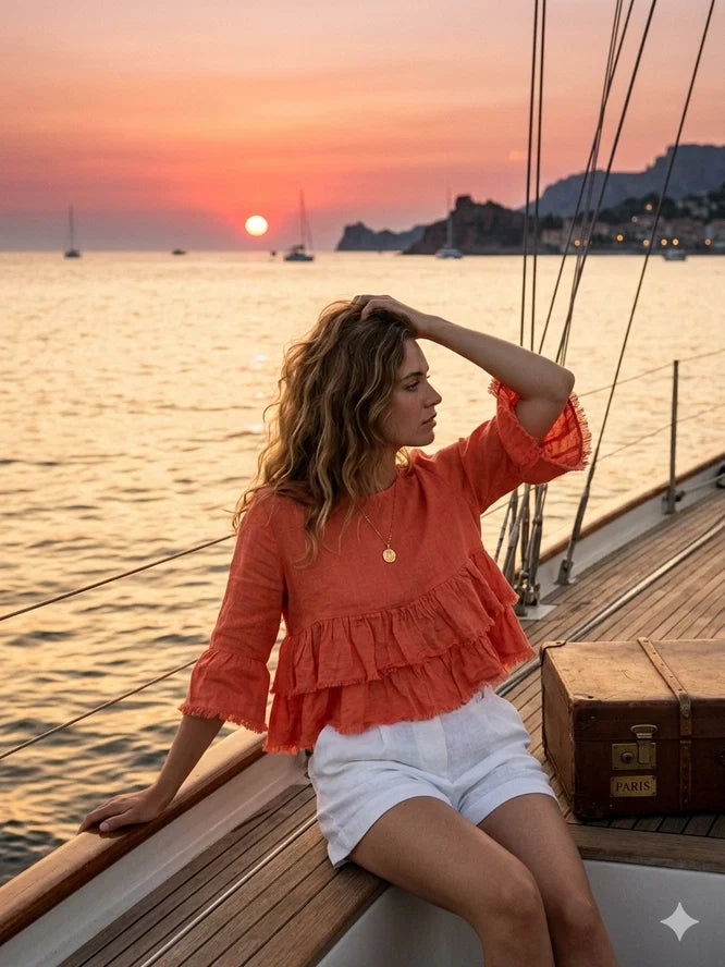 Italian Linen Crop Top | Made in Italy Ruffle Top | Katze Boutique