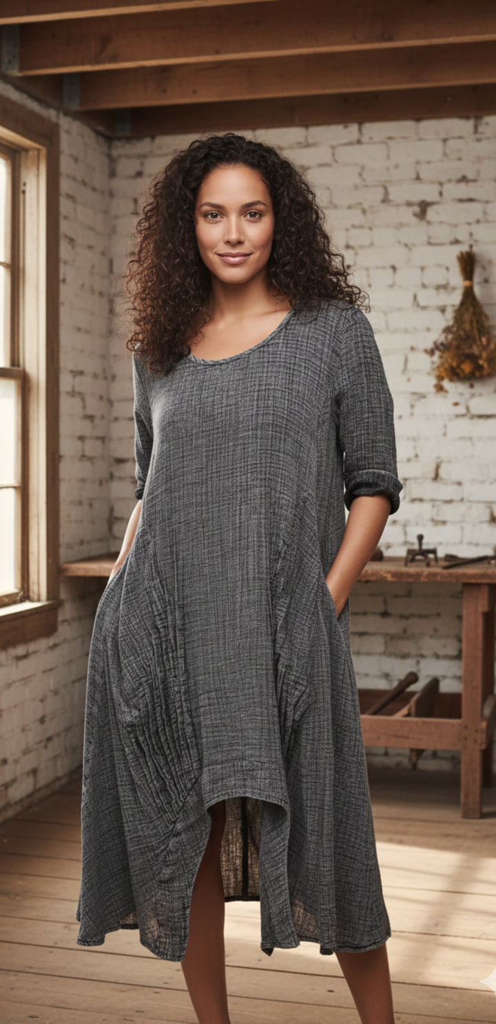 Tulip Cotton Gauze Lexi Dress in Stormy - Katze Boutique