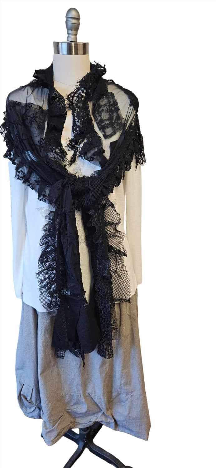 Handmade Patchwork Artisan Black Scarf-Katze Boutique