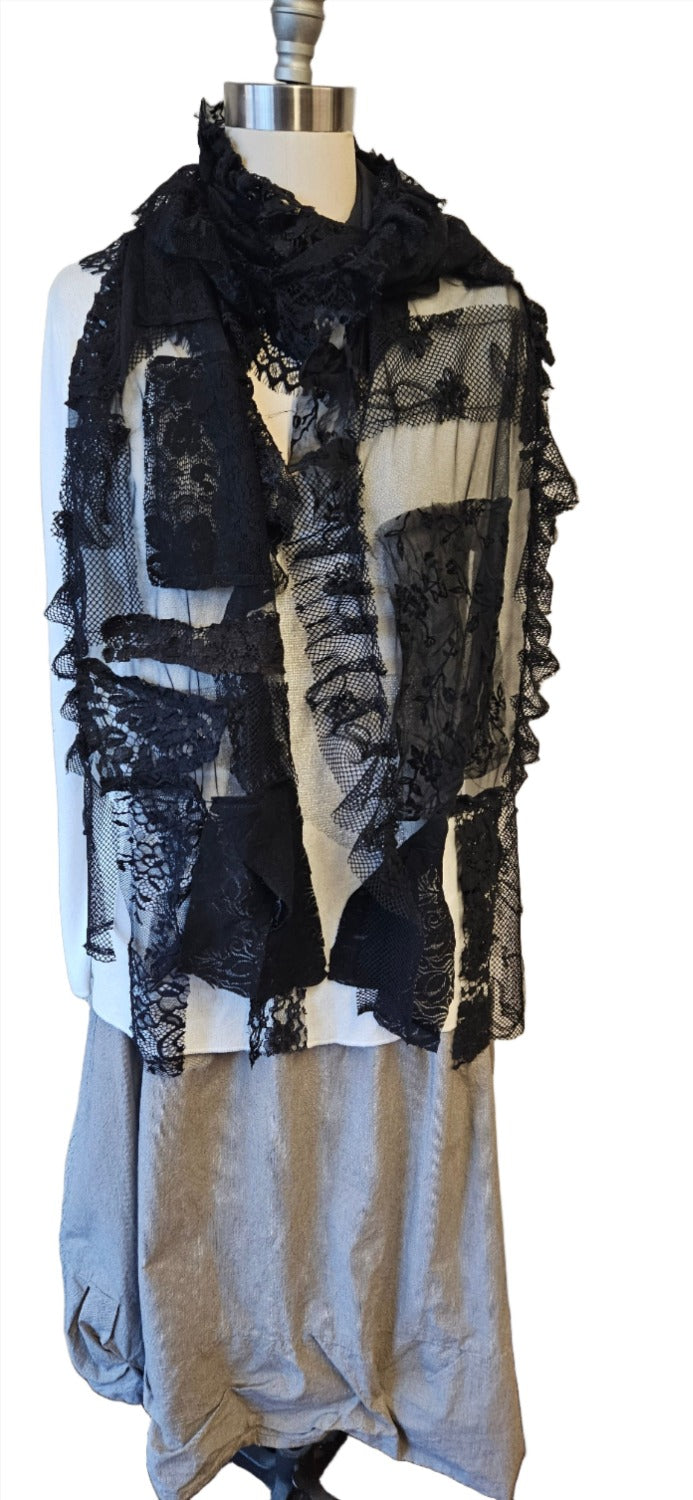 Handmade Patchwork Artisan Black Scarf-Katze Boutique