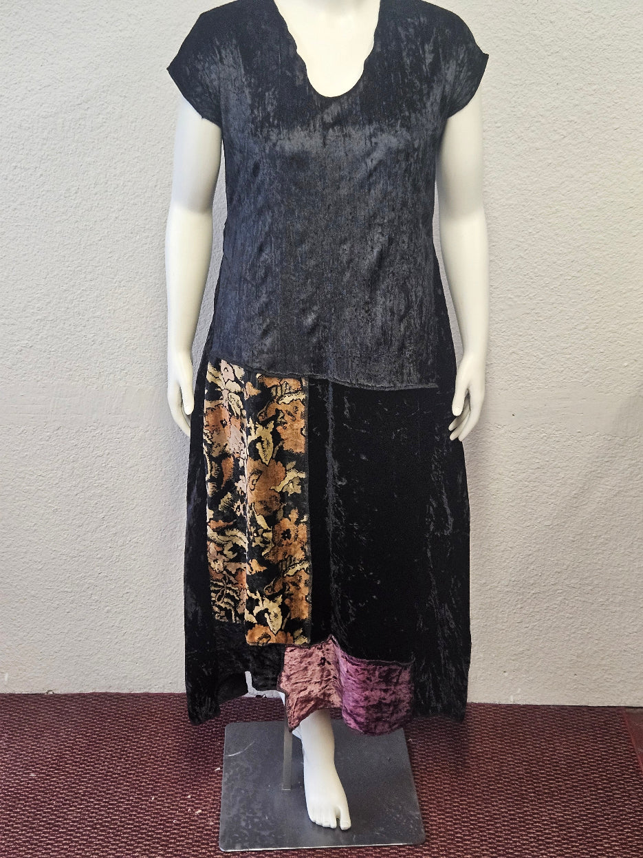 Handmade Patchwork Velvet Dress-Katze Boutique