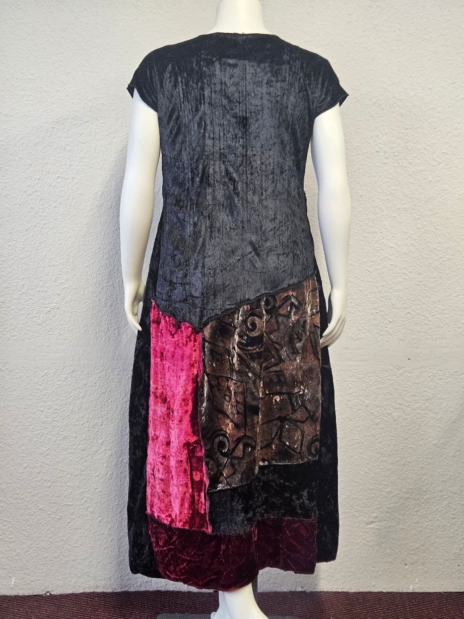 Handmade Patchwork Velvet Dress-Katze Boutique