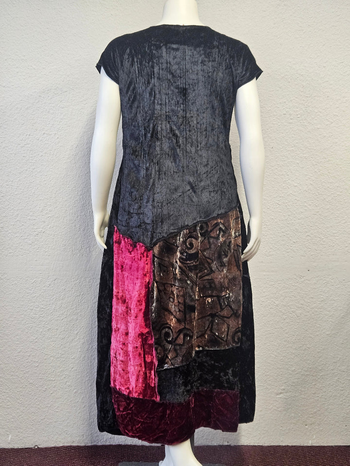 Handmade Patchwork Velvet Dress-Katze Boutique