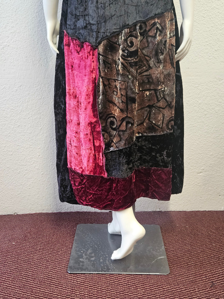 Handmade Patchwork Velvet Dress-Katze Boutique