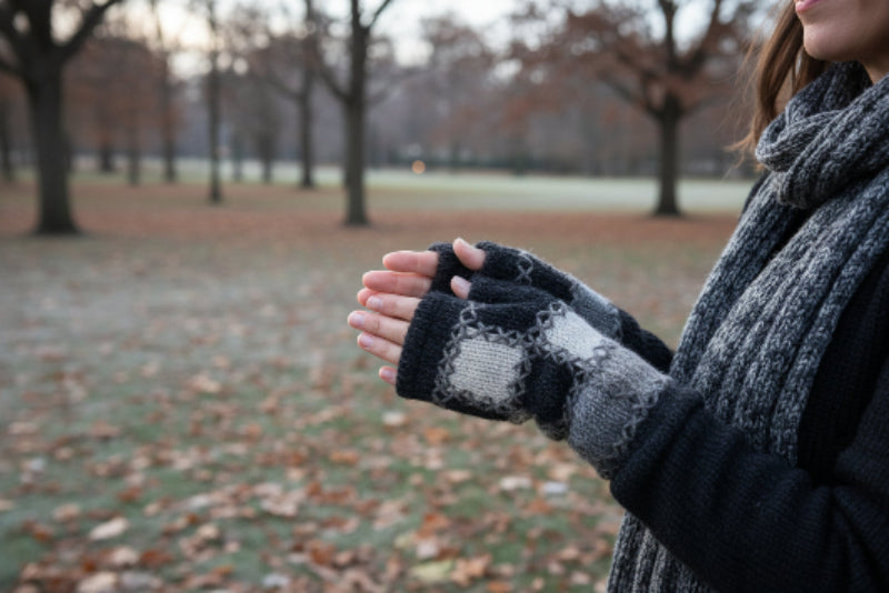 Color Block Wool Fingerless Gloves | Yak & Yeti-Katze Boutique