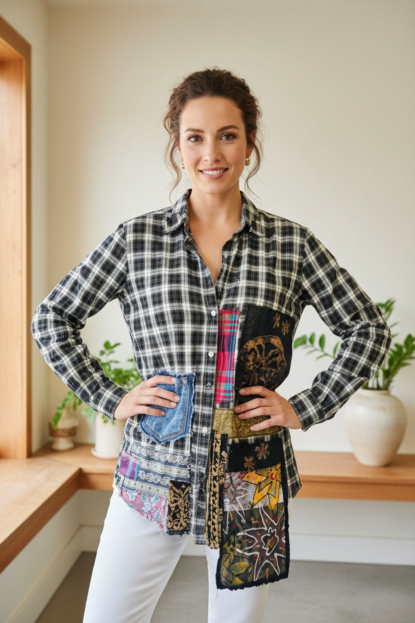 Upcycled Cotton Shirt-Fiber Art Boutique-Katze Boutique