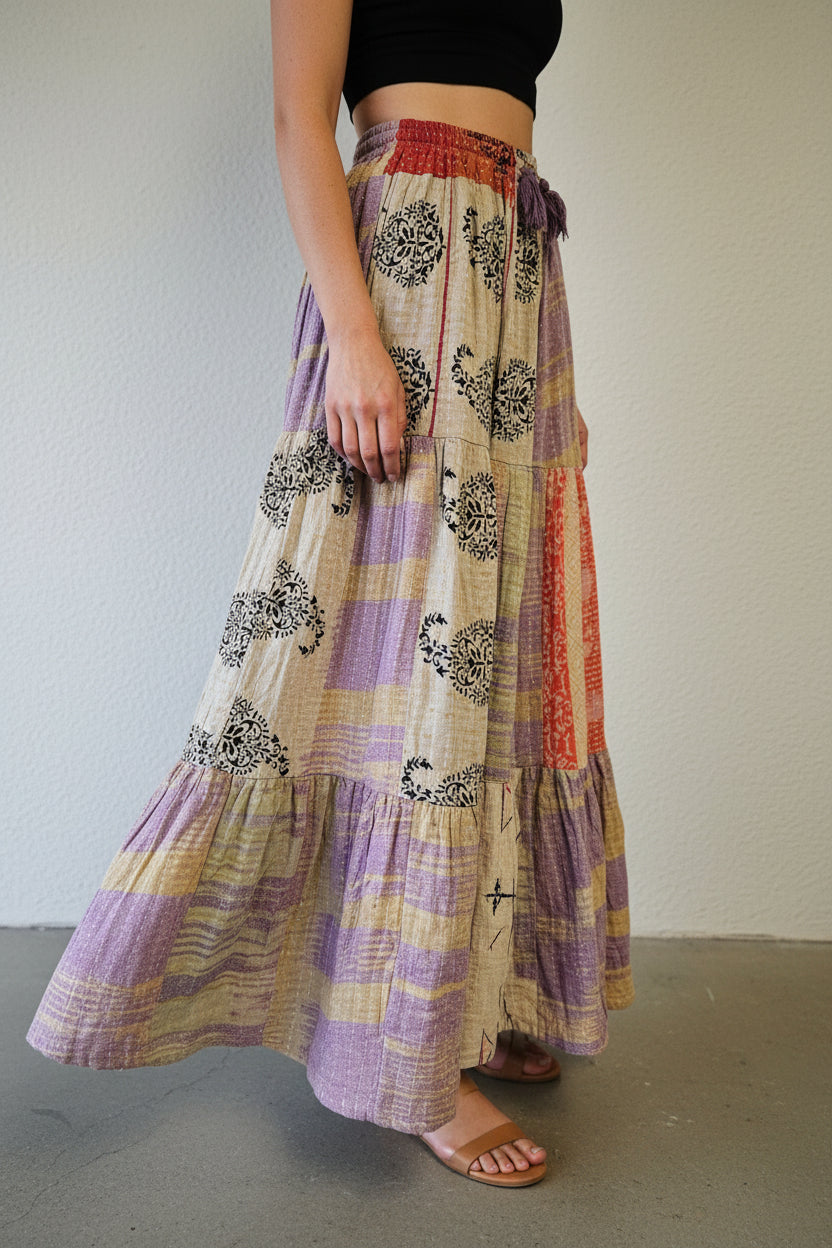 Kantha Boho Long Cotton Skirt -Katze Boutique