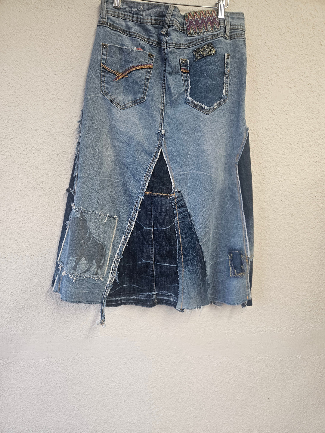 Upcycled Patched Denim Skirt-Fiber Art Boutique-Katze Boutique