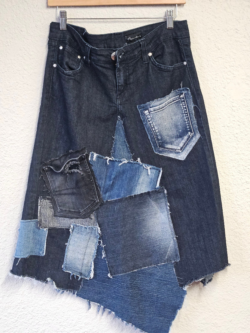 Upcycled Patchwork Denim Skirt-Fiber Art Boutique-Katze Boutique