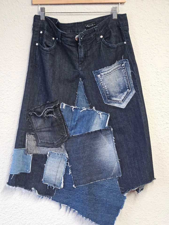 Upcycled Patchwork Denim Skirt-Fiber Art Boutique-Katze Boutique
