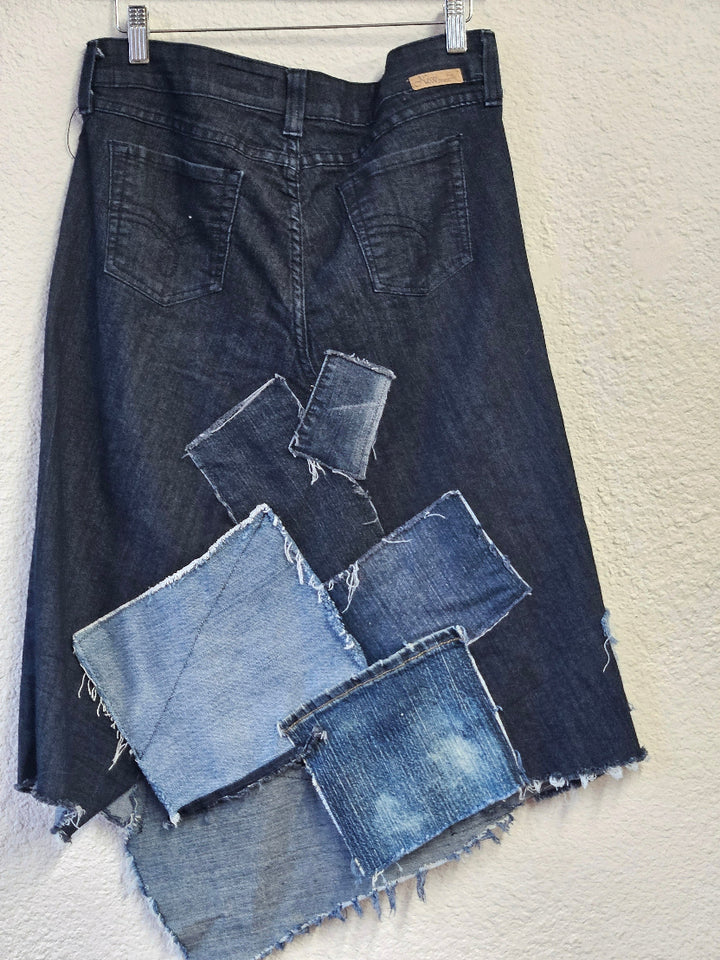 Upcycled Patchwork Denim Skirt-Fiber Art Boutique-Katze Boutique