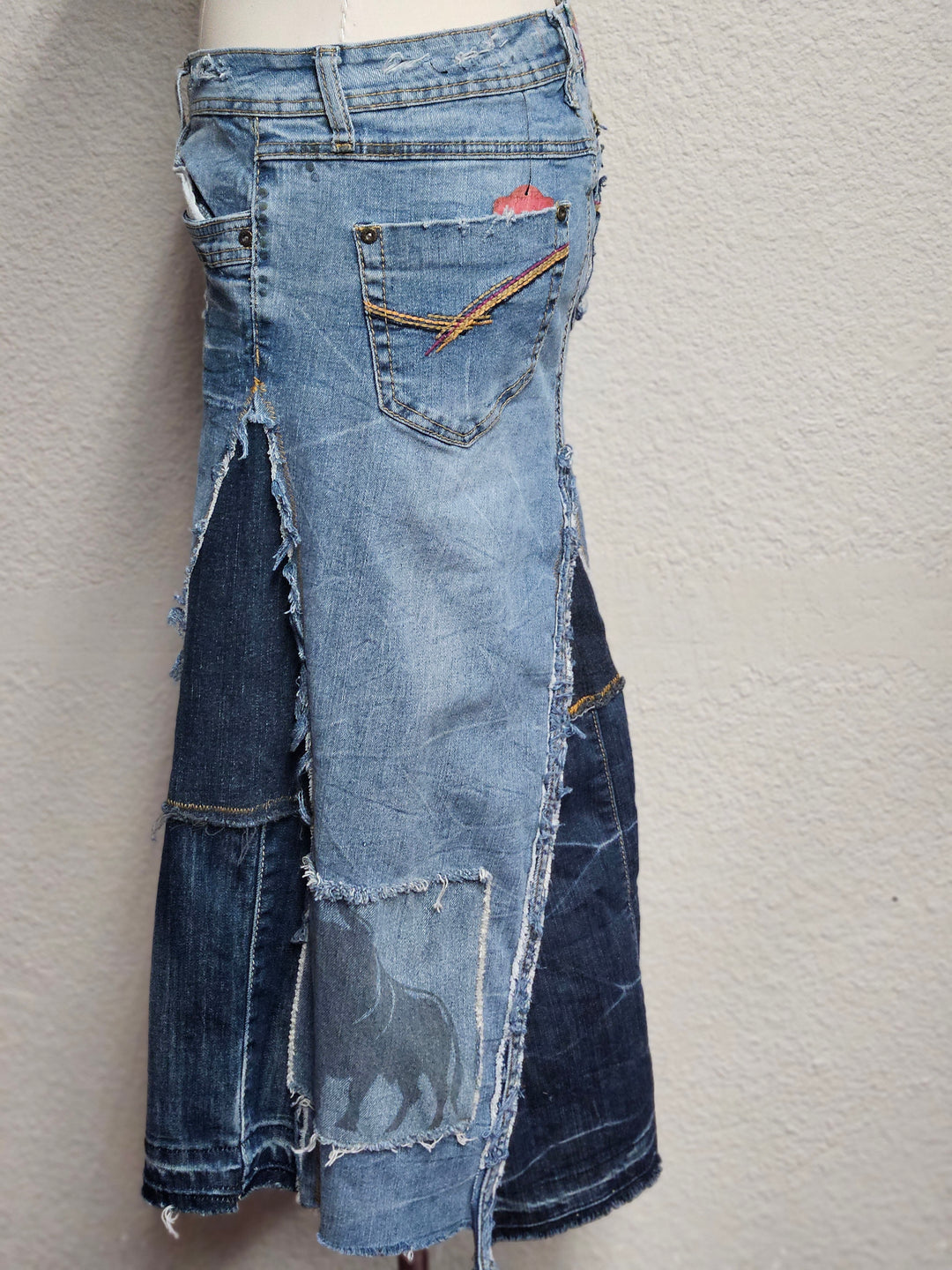 Upcycled Patched Denim Skirt-Fiber Art Boutique-Katze Boutique