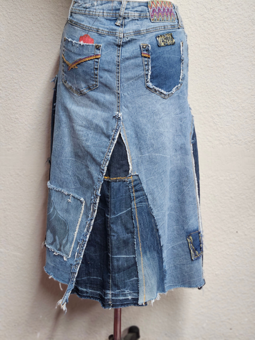 Upcycled Patched Denim Skirt-Fiber Art Boutique-Katze Boutique