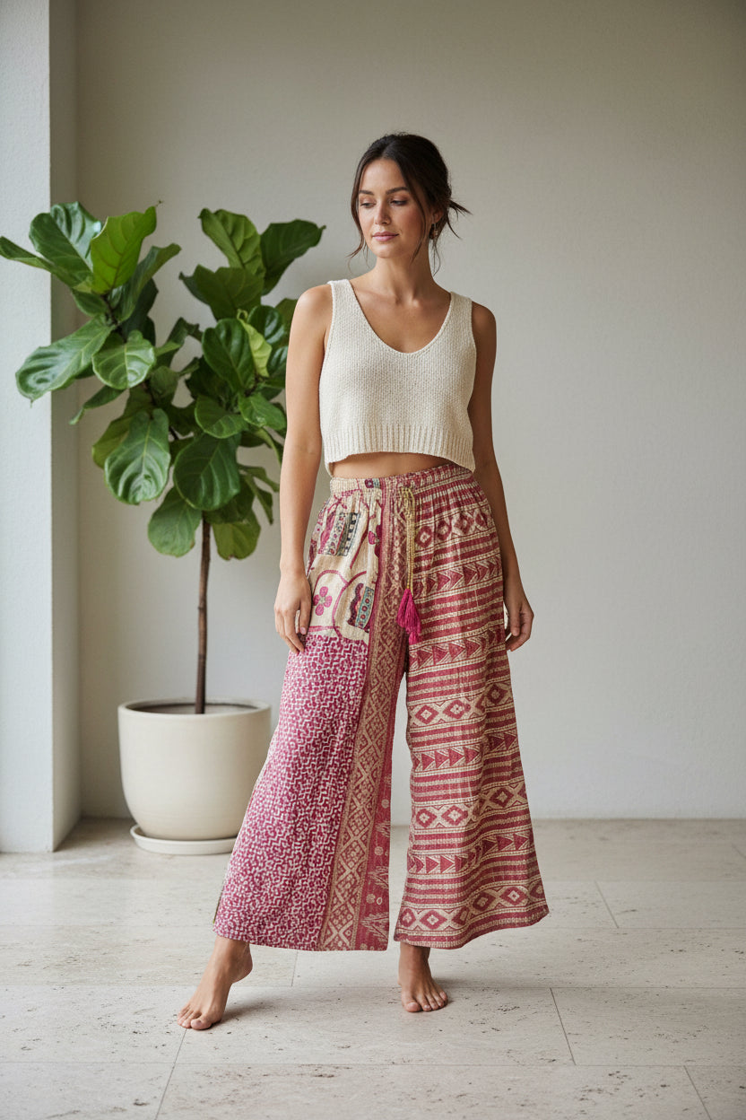 Kantha Boho Wide Leg Pants | Palazzo Trousers | Katze Boutique