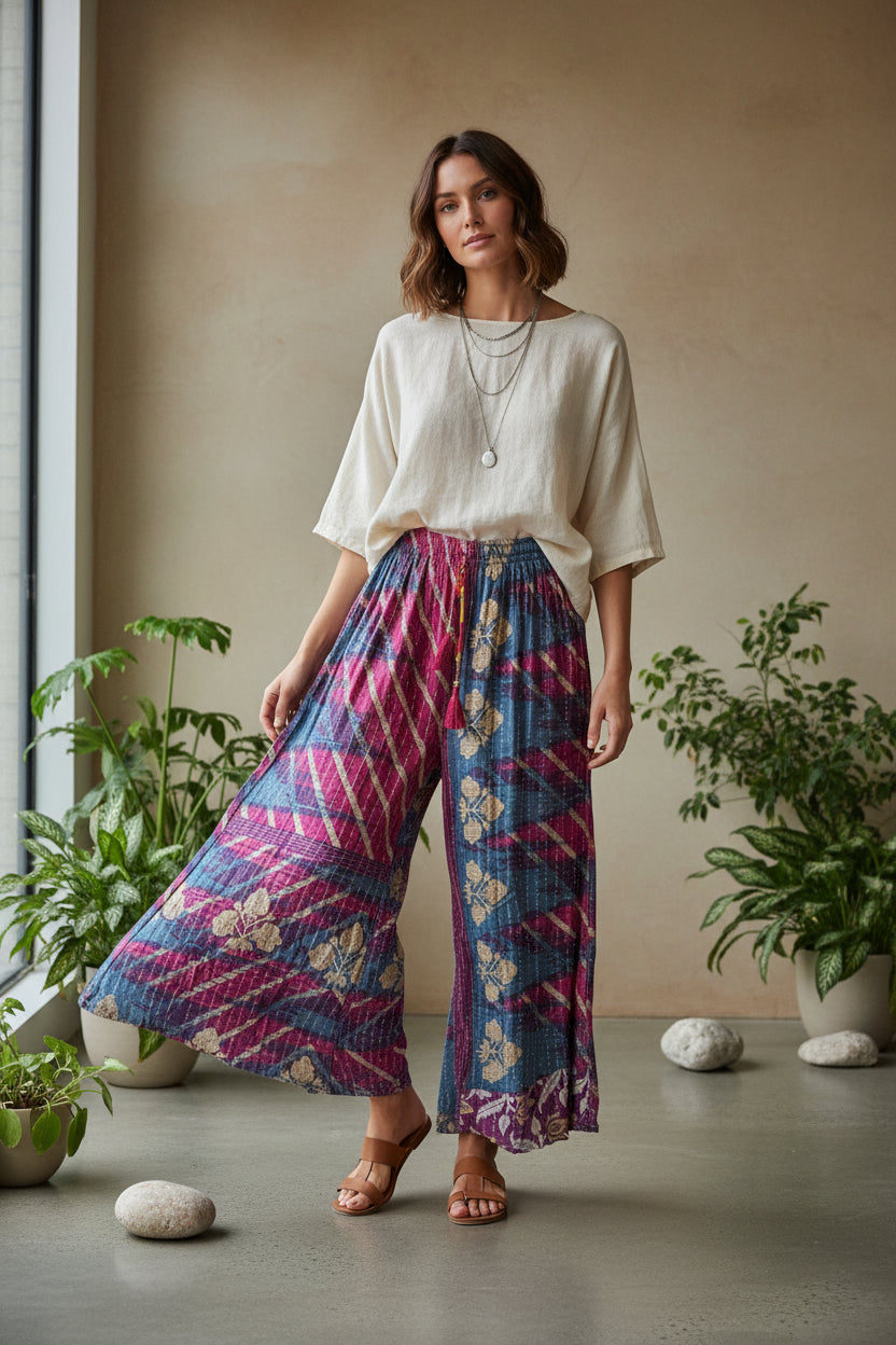 Kantha Boho Wide Leg Pants | Palazzo Trousers | Katze Boutique