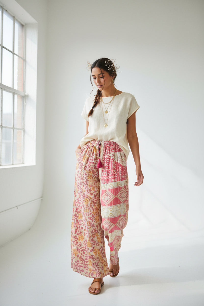 Kantha Boho Wide Leg Pants | Palazzo Trousers | Katze Boutique