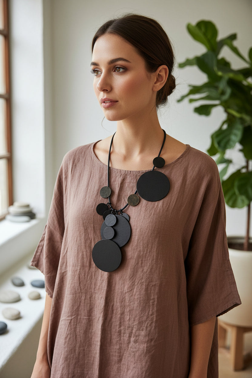 Artisan Wood Necklace In Black-Katze Boutique