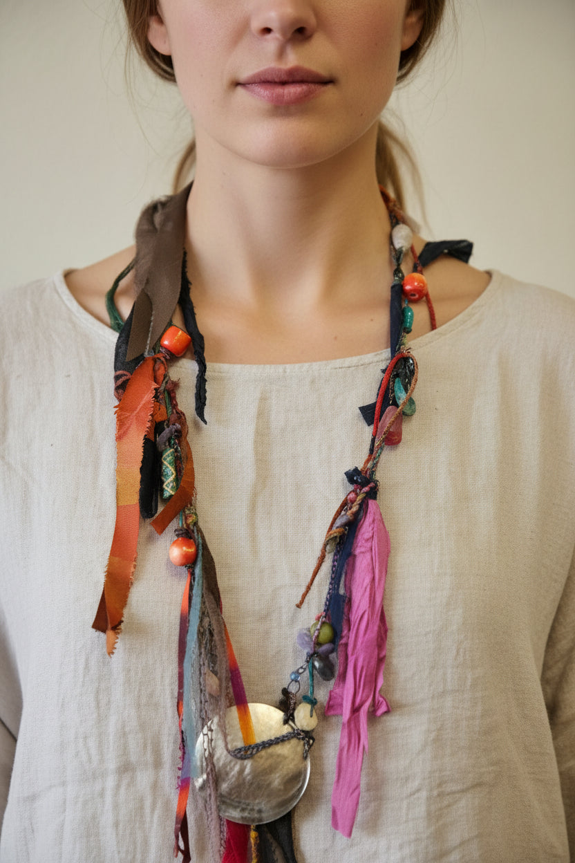 Handmade Fiber And Stones Necklace-Katze Boutique