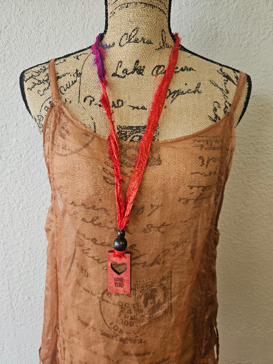 Handmade Wood LOVE YOU  Necklace